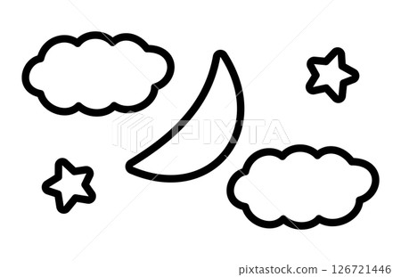 月亮、雲朵和星星的簡單插圖 126721446
