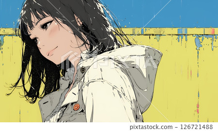 一名年輕女子在雨中行走,沒有帶傘 一名年輕女子在雨中行走,沒有帶傘 126721488