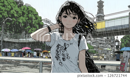 A young woman soaked in a sudden summer rain A young woman soaked in a sudden summer rain 126721744