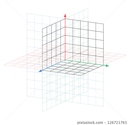 3d isometric view of Cartesian x y z coordinate system on white 3d isometric view of Cartesian x y z coordinate system on white 126721763