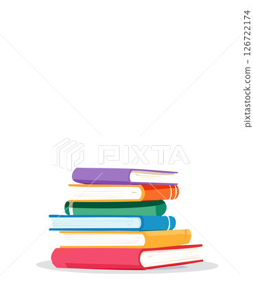 A horizontal row of books stacked neatly with colorful covers, placed along a clean surface with large empty space on top. Simple educational theme in modern flat style. A horizontal row of books stacked neatly with colorful covers, placed along a clean surface with large empty space on top. Simple educational theme in modern flat style. 126722174