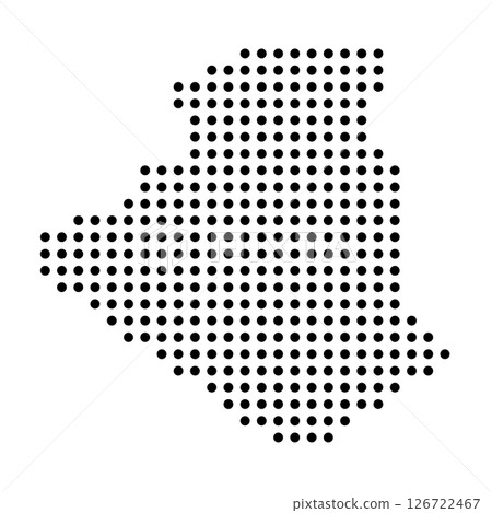 Algeria country dotted map. Black spot pixel illustration isolated on white background. Vector circle mosaic. Algeria country dotted map. Black spot pixel illustration isolated on white background. Vector circle mosaic. 126722467