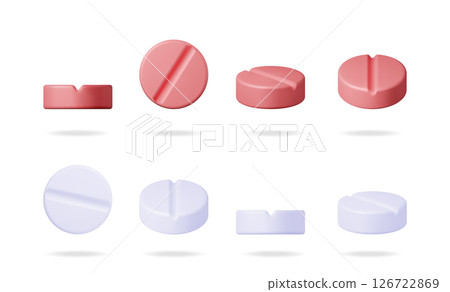 3d set collection of red and white pill 126722869