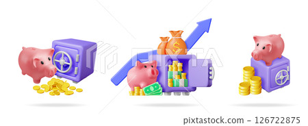 Various 3d vector illustrations of piggy bank 126722875