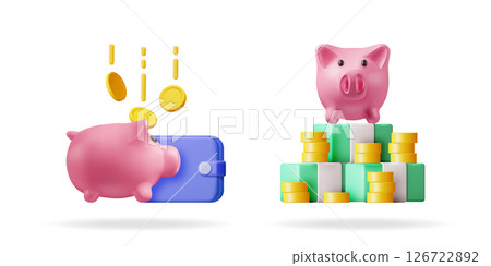 3d set collection with a piggy bank 126722892