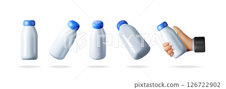 White plastic milk bottle with a blue cap 126722902