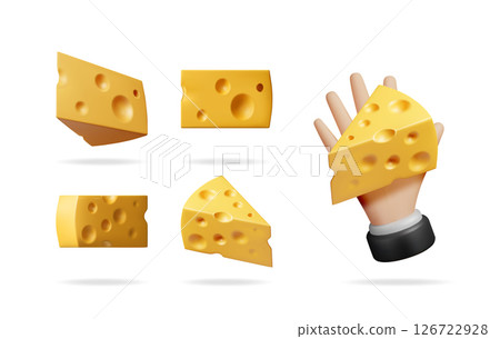 Set of 3d delicious cheese blocks and slices 126722928