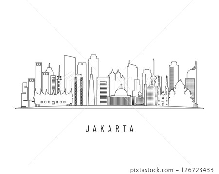 Detailed Jakarta skyline vector illustration. 126723433