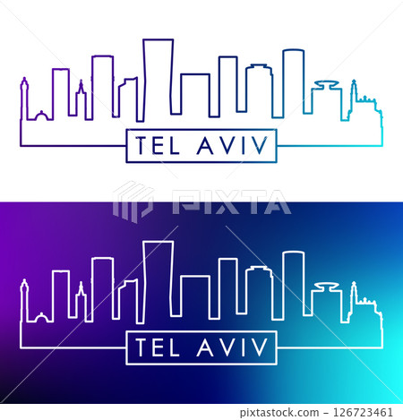 Tel Aviv skyline. Colorful linear style.  126723461