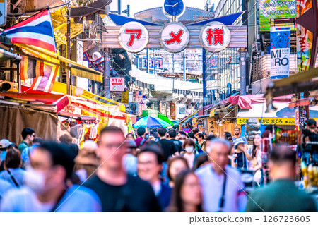 Tokyo cityscape, Japan, May 28. Inbound tourism continues... Ameyoko bustling with foreign tourists... = Reiwa 7 Tokyo cityscape, Japan, May 28. Inbound tourism continues... Ameyoko bustling with foreign tourists... = Reiwa 7 126723605