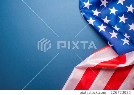 Blue background with American flag. 126723923