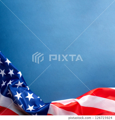 Blue background with American flag. 126723924
