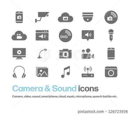 智慧型手機、安全攝影機、雲端、視訊、氣泡、相機、耳機等圖示集。 智慧型手機、安全攝影機、雲端、視訊、氣泡、相機、耳機等圖示集。 126723936