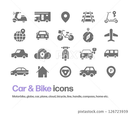 Car, bicycle, motorcycle, plane, vehicle icon set 126723939
