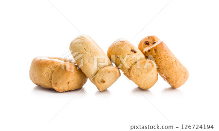 Salted crispy snack rings isolated on white background. Salted crispy snack rings isolated on white background. 126724194