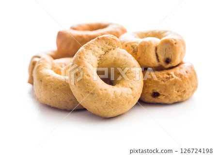 Salted crispy snack rings isolated on white background. Salted crispy snack rings isolated on white background. 126724198