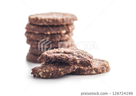 Sweet oatmeal cookies isolated on white background. Sweet oatmeal cookies isolated on white background. 126724199