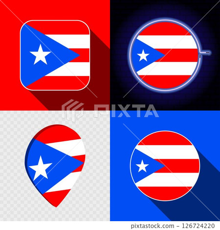 Set of modern icons with the national flag of Puerto Rico. 126724220