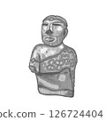 Hand drawn monochrome sketch of ancient Priest-King statuette from Mohenjo-Daro, Indus Valley Harappan Civilization. Male bust. Example of ancient art. Archaeological artifact. Vector illustration. 126724404