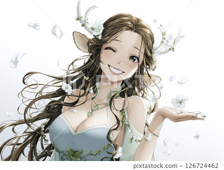 Illustration material of a moose fairy happy in spring 126724462