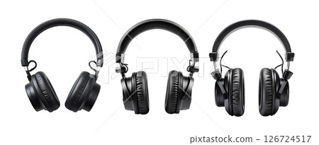 a set of black headphones isolated on white.	 126724517