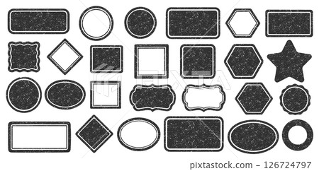 Stamps frames vector icon shape set. Stamp grunge ink rubber labels sign collection. Isolated on white background. Black round and square stamp border pack. Stamps frames vector icon shape set. Stamp grunge ink rubber labels sign collection. Isolated on white background. Black round and square stamp border pack. 126724797