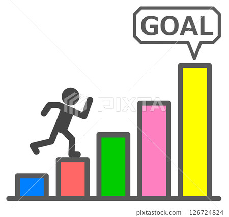 Illustration of a person working hard towards a goal and achieving it 126724824