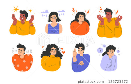 Expressive Characters that Effectively Illustrate a Wide Range of Various Emotions and Moods 126725372