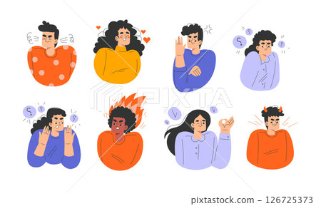 A Diverse Emotional Expressions Illustration Set showcasing various feelings and emotions 126725373