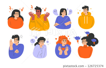 The Various and Diverse Emotions Are Beautifully Illustrated Using Colorful Character Designs The Various and Diverse Emotions Are Beautifully Illustrated Using Colorful Character Designs 126725374