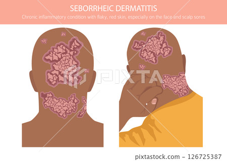 Seborrheic dermatitis. Skin diseases. Medical infographic design Seborrheic dermatitis. Skin diseases. Medical infographic design 126725387