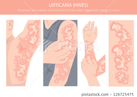 Urticaria. Hives. Skin diseases. Medical infographic design Urticaria. Hives. Skin diseases. Medical infographic design 126725475