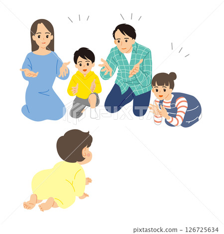 一家人四處爬行,互相呼喊 一家人四處爬行,互相呼喊 126725634