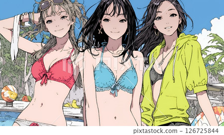 Young female friends enjoying a beach resort 126725844