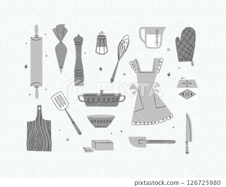 Kitchen utensils retro grey 126725980