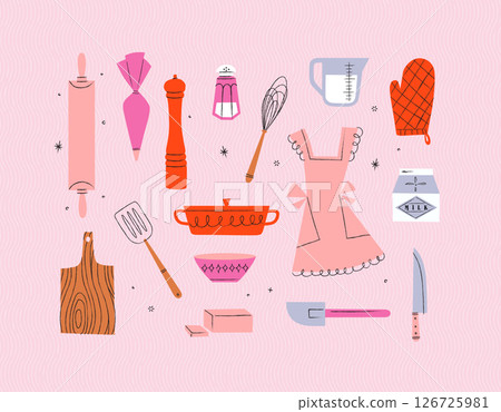 Kitchen utensils retro pink Kitchen utensils retro pink 126725981
