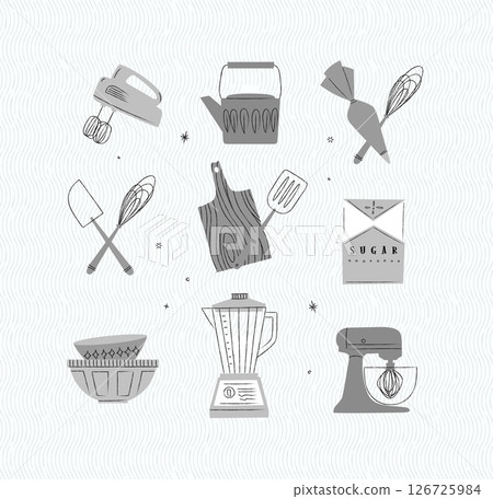 Kitchen appliances retro grey 126725984