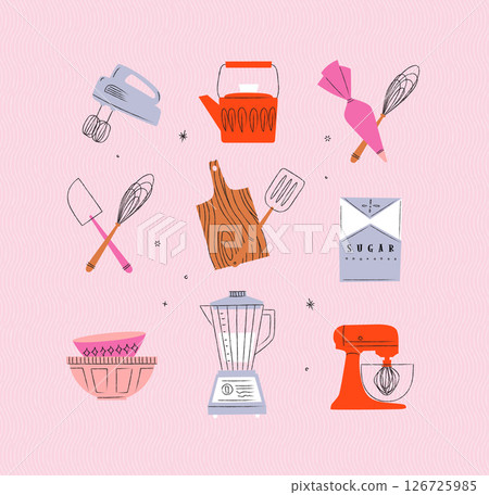 Kitchen appliances retro pink Kitchen appliances retro pink 126725985