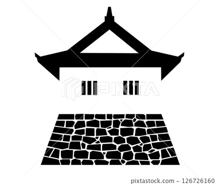 Black and white illustration of a Japanese castle's turret 126726160