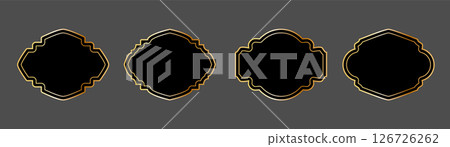 Vintage frames set isolated on black background. Decorative gold frame. Fashionable ornate frames for wedding invitations, greeting cards, prints. 126726262
