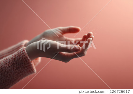Cupped Hands isolated on Pink Background 126726617