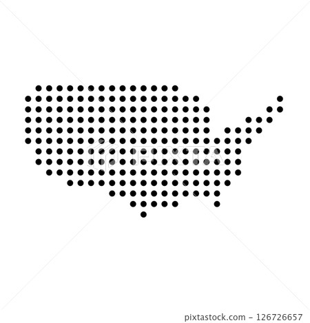 United States of America country dotted map. Black spot pixel illustration isolated on white background. Vector circle mosaic. 126726657