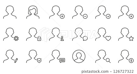 User Profile Management Icon Set. User Interaction, Account Settings, And Profile Customization Outline Symbol Collection. Editable Stroke. Isolated Vector Illustration 126727322