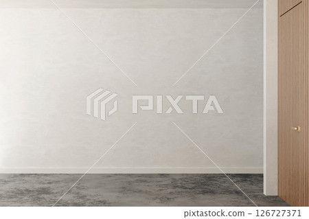 This empty interior space features smooth walls and a minimalistic design with ample room for furniture placement and decor. Ideal for visualizing interior design concepts 126727371