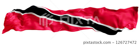 Stylized flag of Trinidad and Tobago isolated on white background. Footer, header or divider. Cut out wide, panoramic element. Banner for patriotic themes or national event promotions. 3D. Stylized flag of Trinidad and Tobago isolated on white background. Footer, header or divider. Cut out wide, panoramic element. Banner for patriotic themes or national event promotions. 3D. 126727472