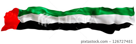Stylized flag of United Arab Emirates isolated on white background. Footer, header or divider. Cut out wide, panoramic element. Banner for patriotic themes or national event promotions. 3D. 126727481