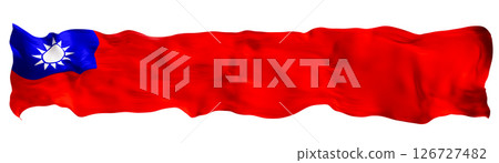 Stylized flag of Taiwan, Republic of China isolated on white background. Footer, header or divider. Cut out wide, panoramic element. Banner for patriotic themes or national event promotions. 3D. 126727482