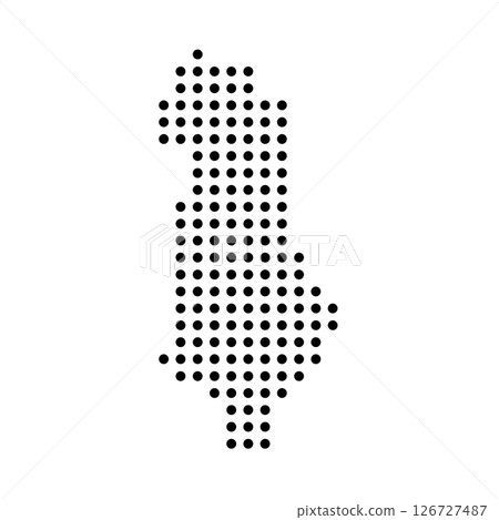 Albania country dotted map. Black spot pixel illustration isolated on white background. Vector circle mosaic. Albania country dotted map. Black spot pixel illustration isolated on white background. Vector circle mosaic. 126727487