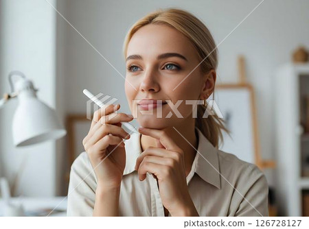 Thoughtful businesswoman with stylus, planning 126728127