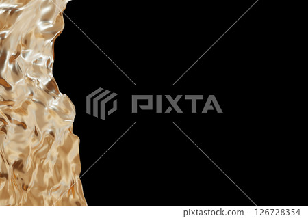 Curved and fluid golden forms create a striking visual on a black backdrop. The design offers ample space for custom text, enhancing its artistic appeal Curved and fluid golden forms create a striking visual on a black backdrop. The design offers ample space for custom text, enhancing its artistic appeal 126728354